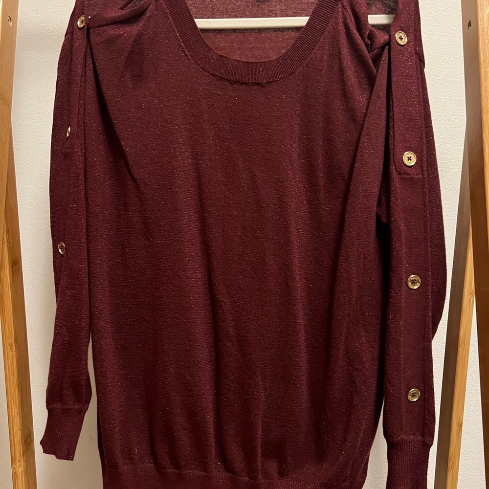 MICHAEL Michael Kors Maroon Sweater with Gold Button Details